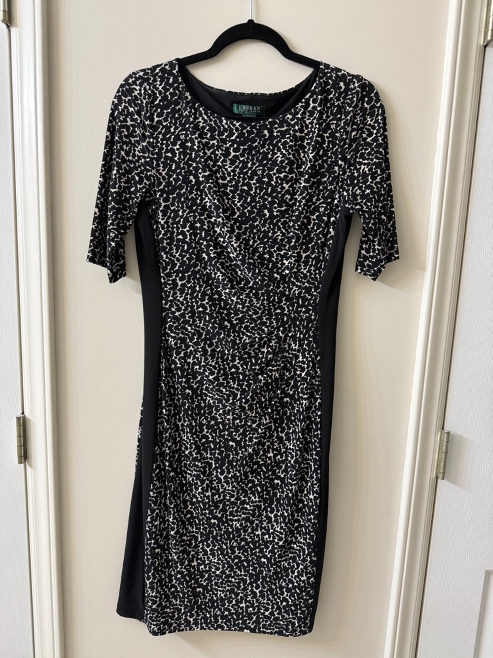 Lauren Ralph Lauren Black and White Printed Midi Sheath Dress
